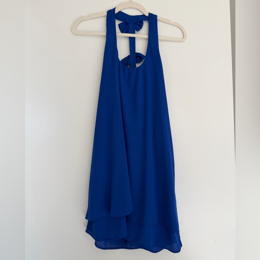 Lucy Love Royal Blue Bow Back Chiffon Dress Size Small